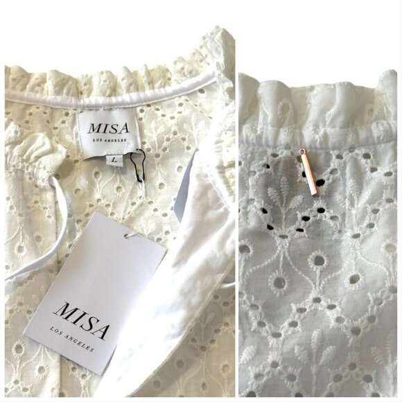 MISA LOS ANGELES Iliana Tiered Eyelet Mini Dress , Size L, White, New with tag - Picture 7 of 16